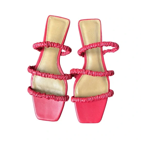 Women Red Strappy Square Toe Zela Flat Slide Sandals - Picture 1 of 4